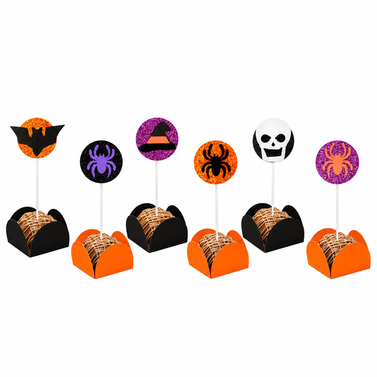Topper de Halloween C/6 - Decoração para Doces com Personagens