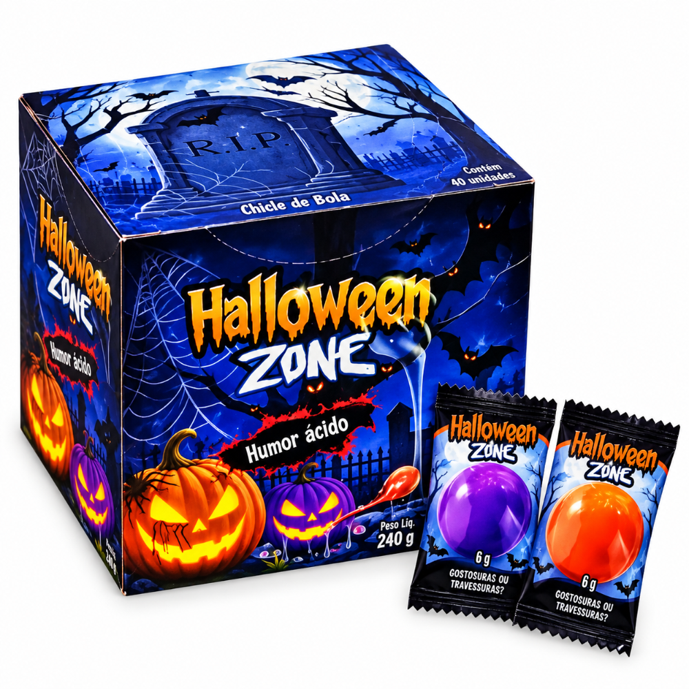 Chicle Zone Halloween Laranja e Morango C/40