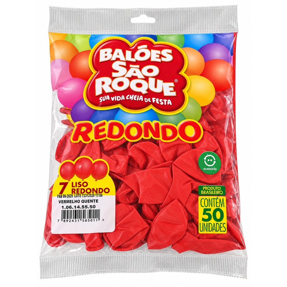 Balão Sao Roque Red Número 7 Vermelho C/50