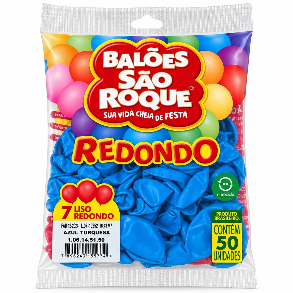 Balão Sao Roque Redondo Número 07 Azul Turquesa C/50
