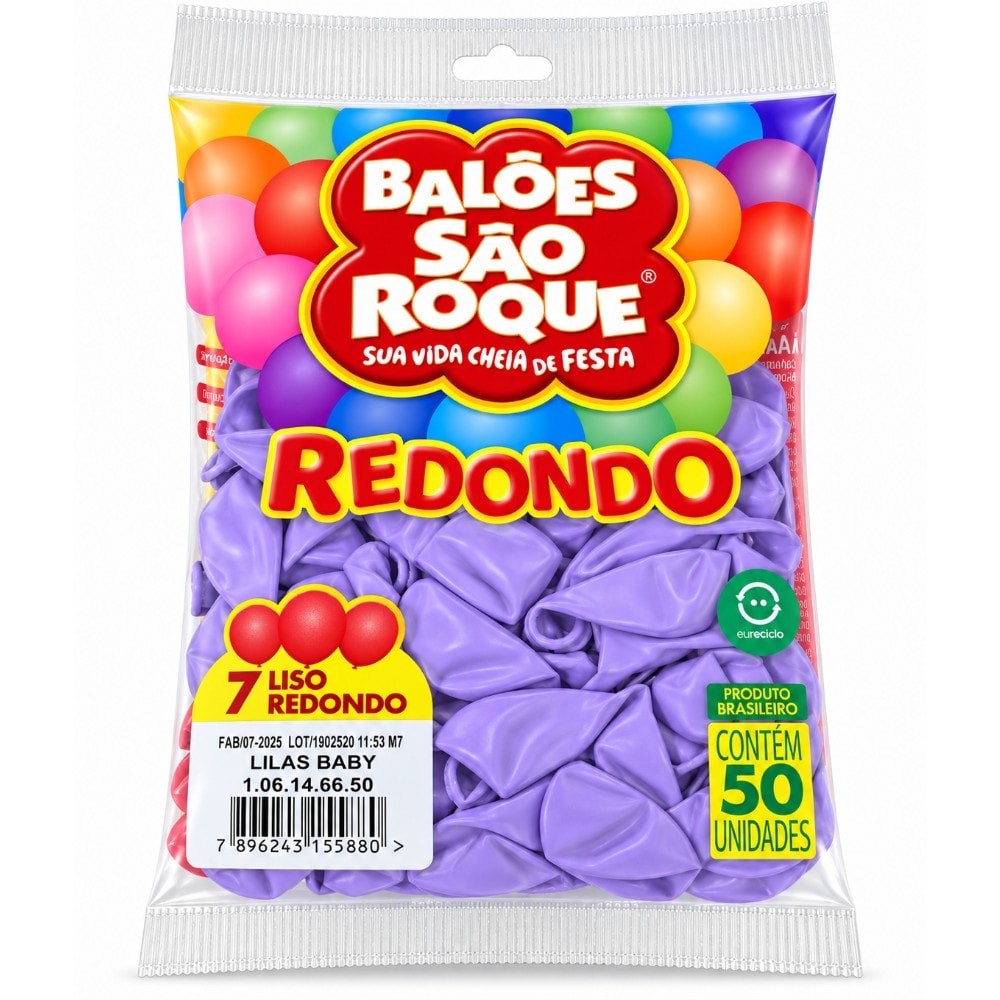 Balão Sao Roque Redondo Lilás Baby Número 7 C/50