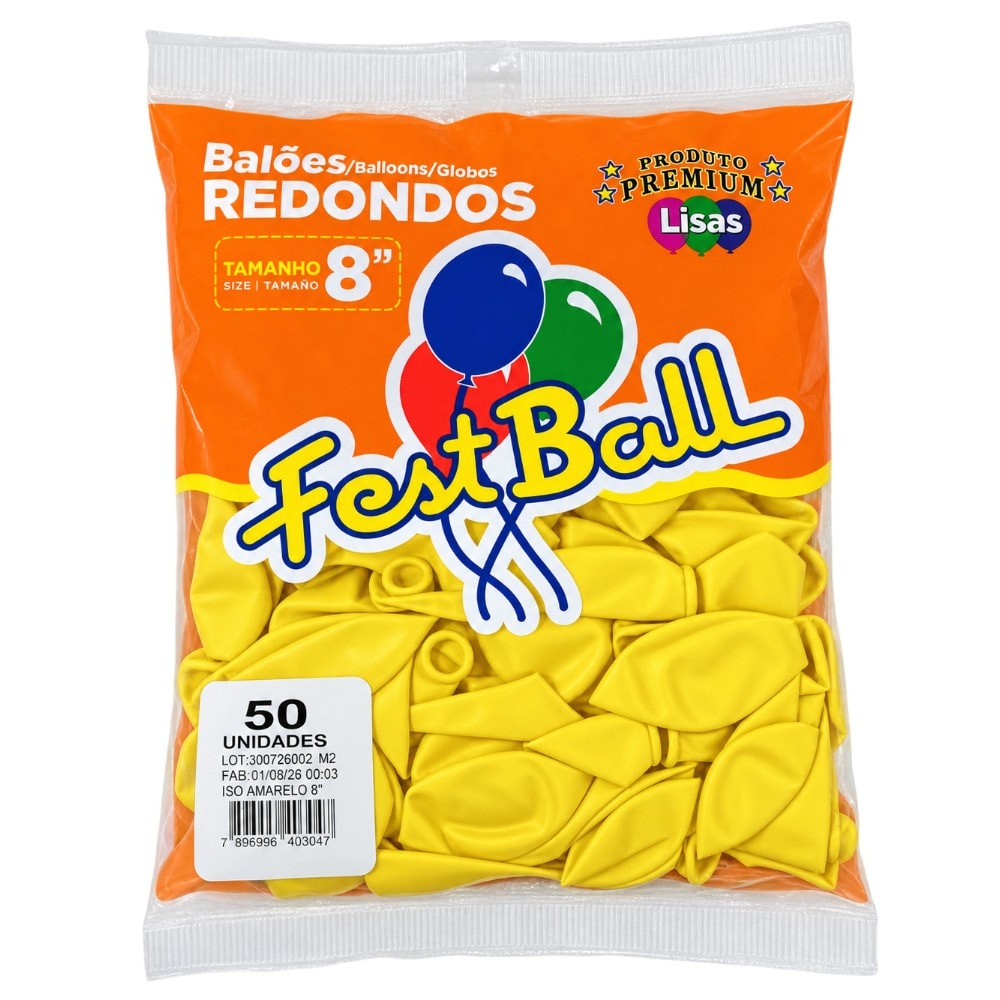 Balão Liso Número 8 C/50 Amarelo