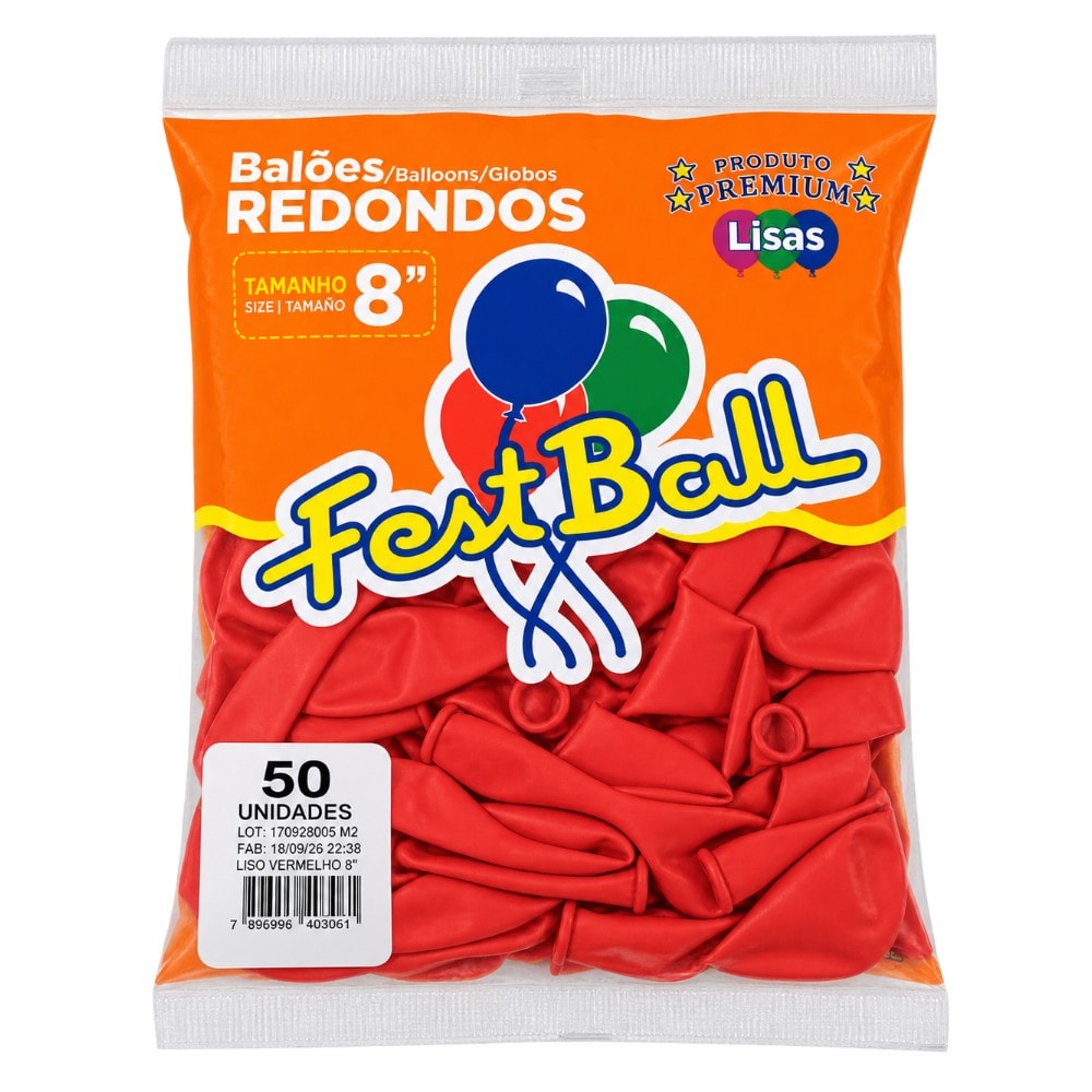 Balão Número 8 Liso C/50 Vermelho