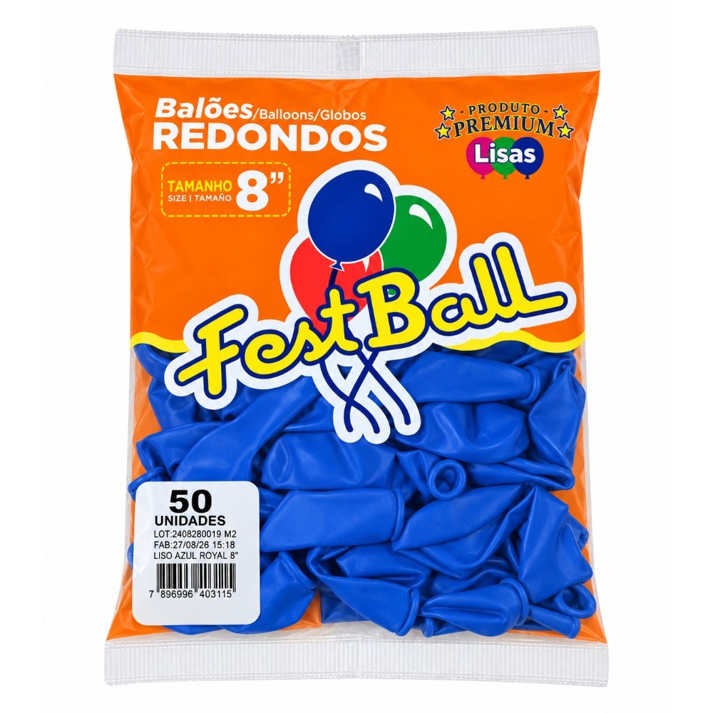 Balão Número 8 Liso C/50 Azul Royal