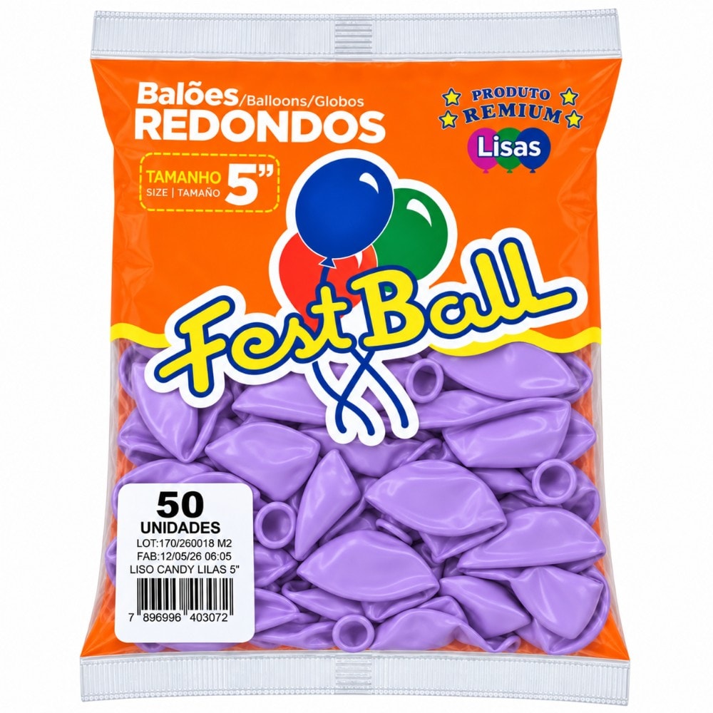 Balão Número 5 Liso C/50 Candy Lilás