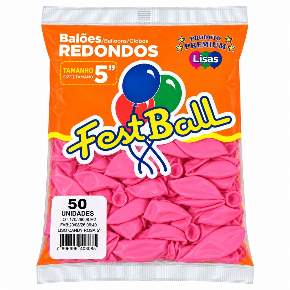 Balão Número 5 Liso C/50 Candy Rosa