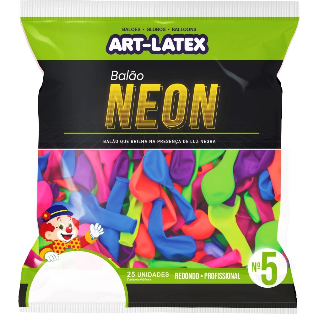 Balão Número 5 Neon C/25 Sortido