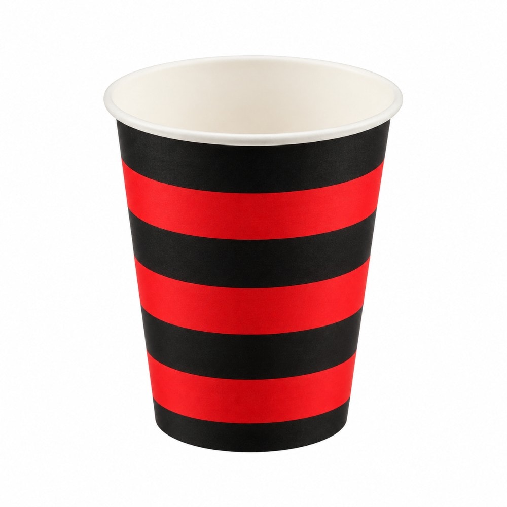 Copo Papel 250Ml Listrado Preto/Vermelho C/10