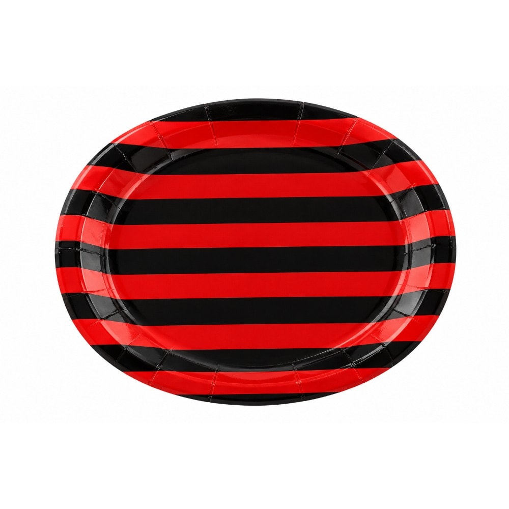 Prato Papel 18Cm Listrado Preto/Vermelho C/10