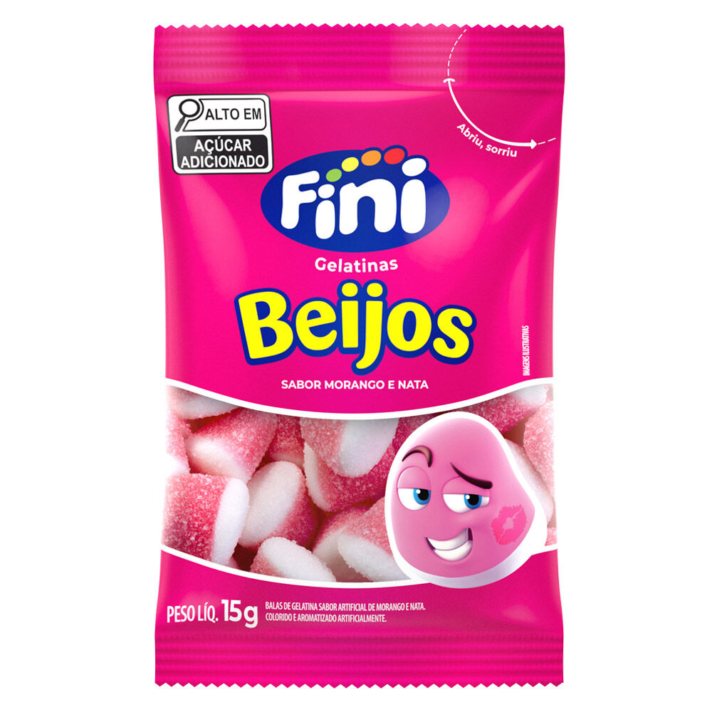 Bala de Gelatina Fini Beijos Morango C/12 de 15g