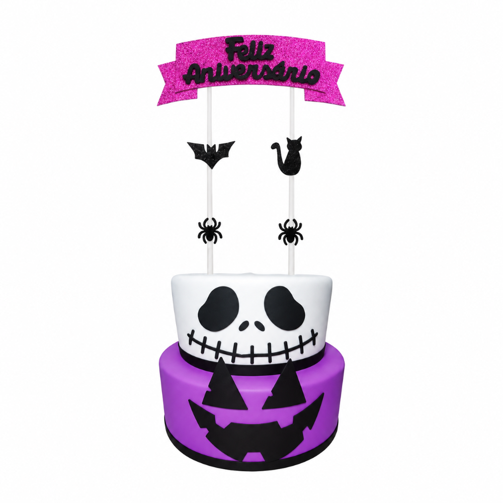 Topo de Bolo Feliz Aniversário Roxo - Halloween