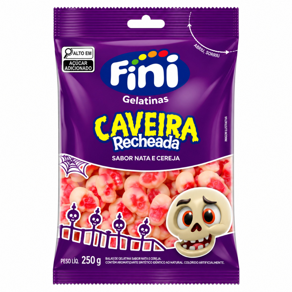 Bala de Gelatina Fini Caveira Recheada 250g
