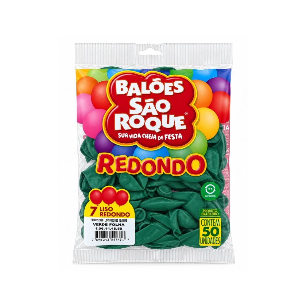 Balão Sao Roque Redondo Número 07 Verde Folha C/50