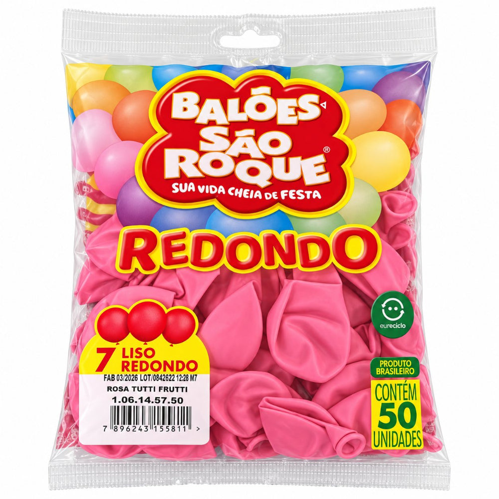Balão Sao Roque Redondo Número 07 Rosa Tutti Fruti C/50
