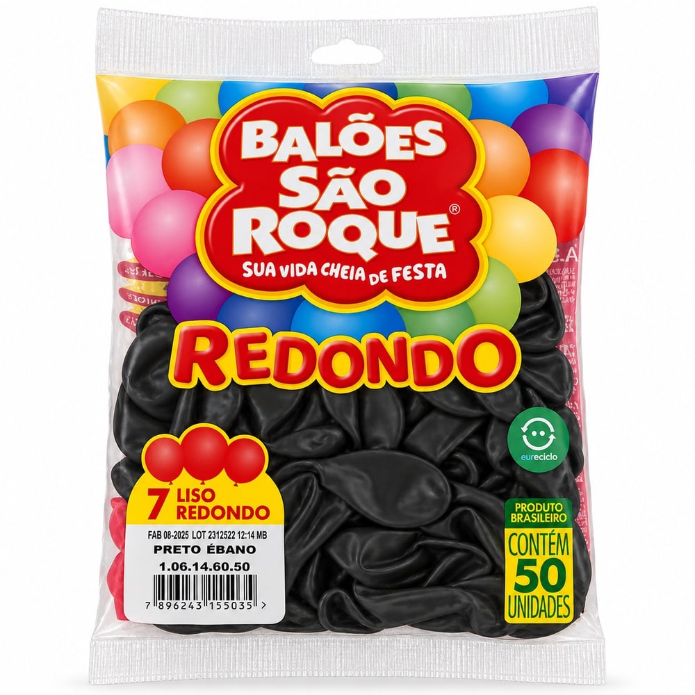 Balão Sao Roque Red Preto Ébano Número 7 C/50