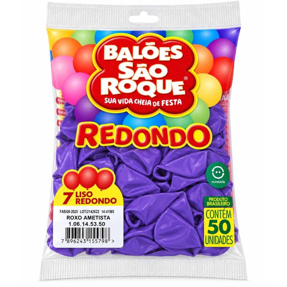 Balão Sao Roque Redondo Número 7 Roxo Ametista C/50