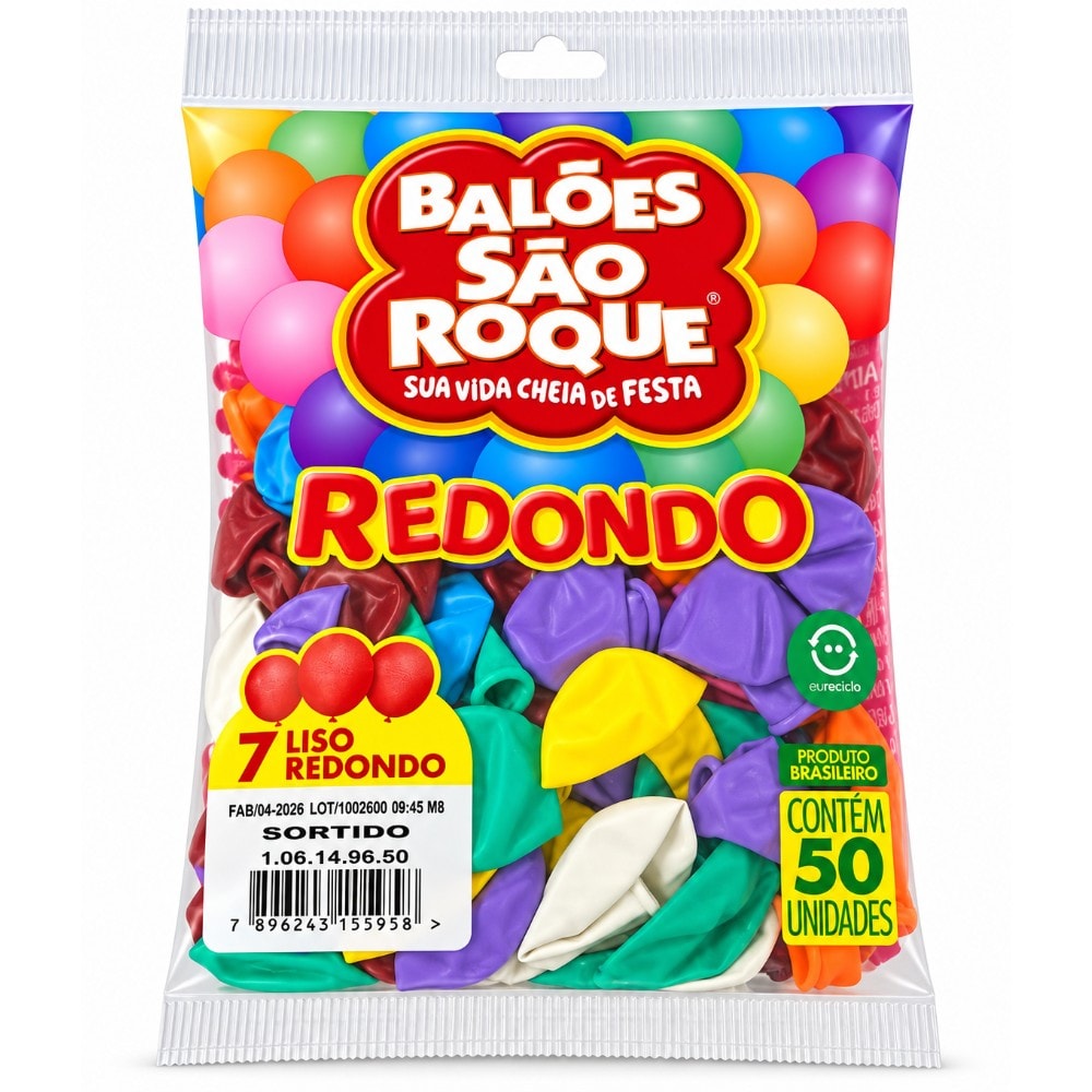 Balão Sao Roque Redondo Número 07 Sortido C/50