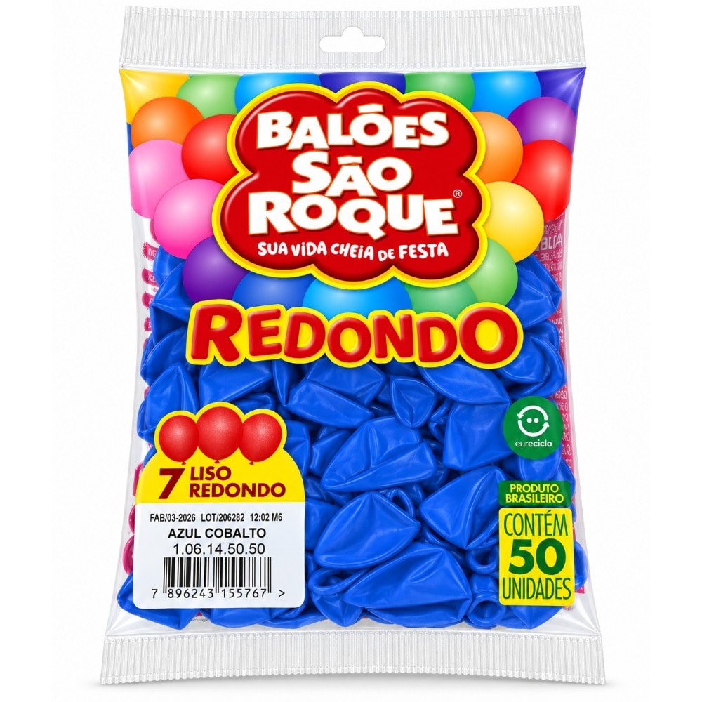 Balão Sao Roque Redondo Número 7 Azul Cobalto C/50