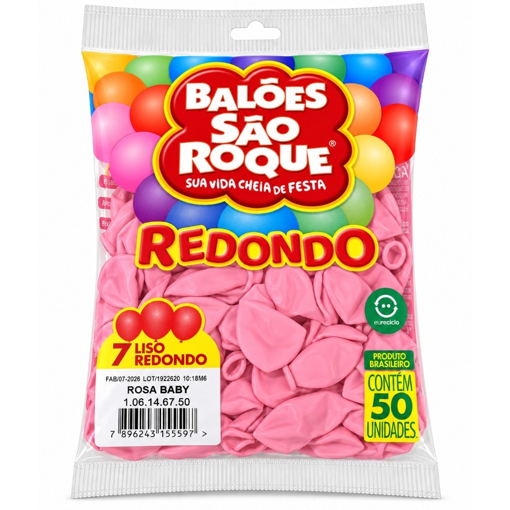 Balão Sao Roque Redondo Número 07 Rosa Baby C/50