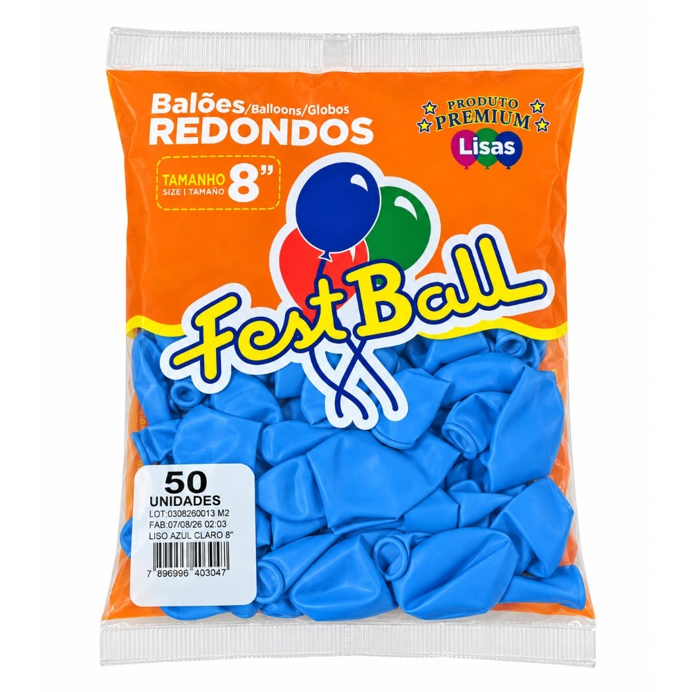 Balão Número 8 Liso C/50 Azul Claro