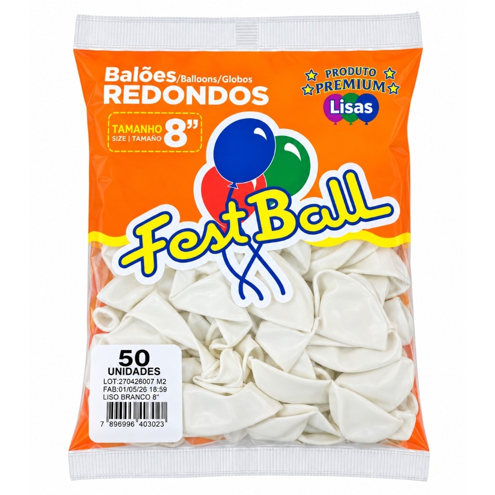 Balão Número 8 Liso C/50 Branco