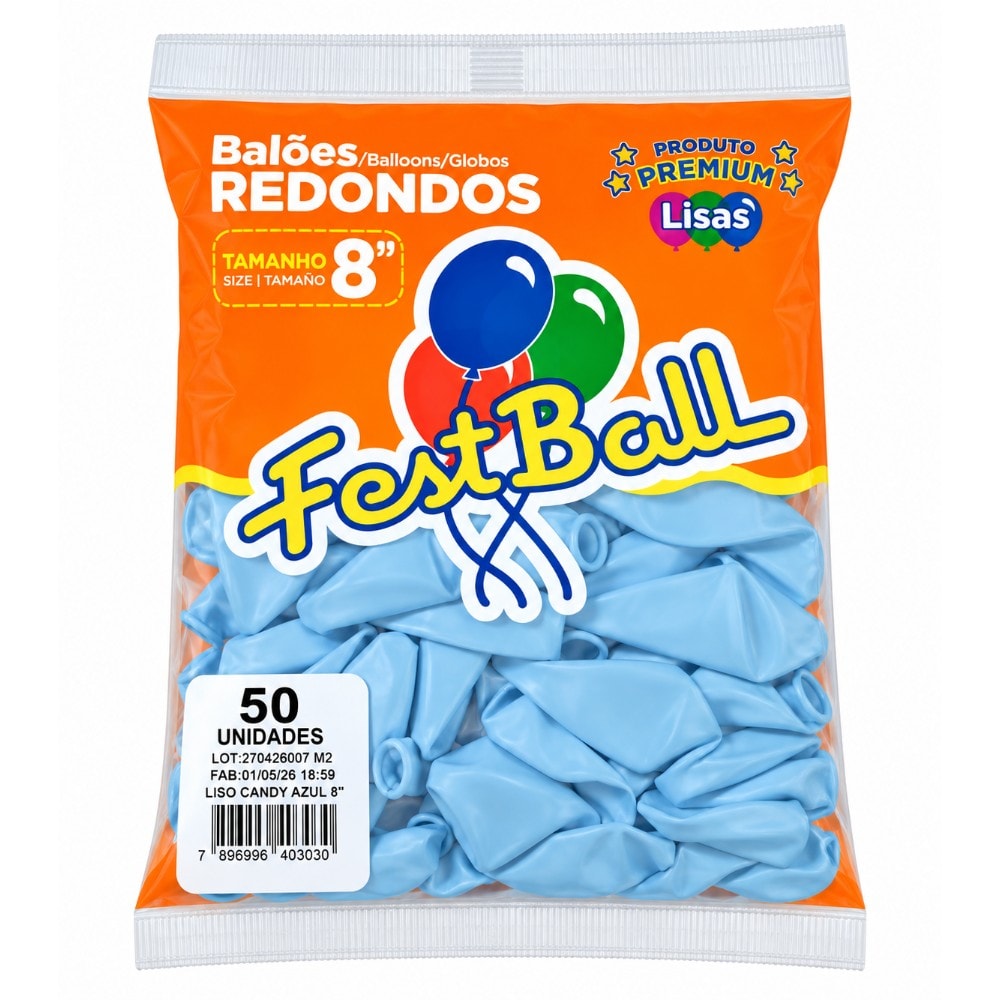 Balão Número 8 Liso C/50 Candy Azul