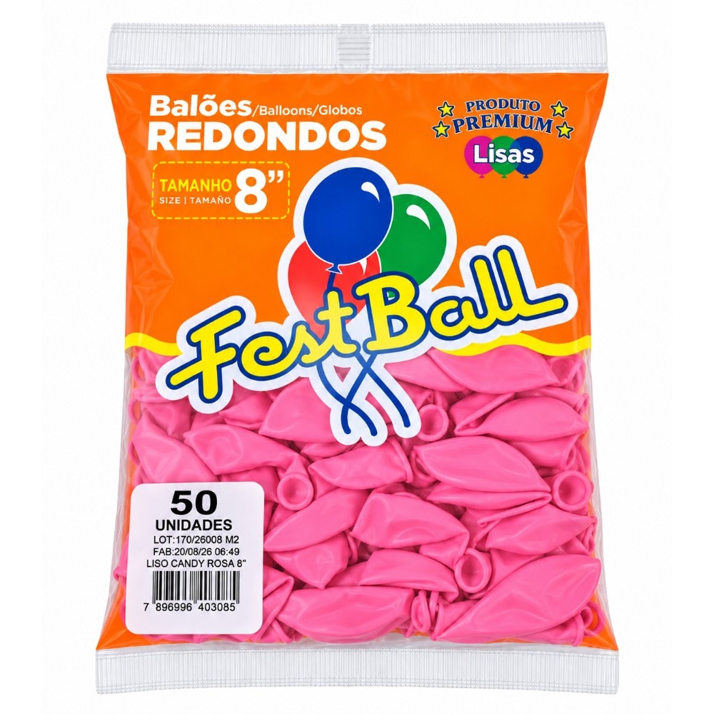 Balão Número 8 Liso C/50 Candy Rosa