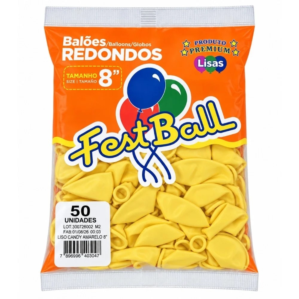 Balão Liso Número 8 C/50 Candy Amarelo