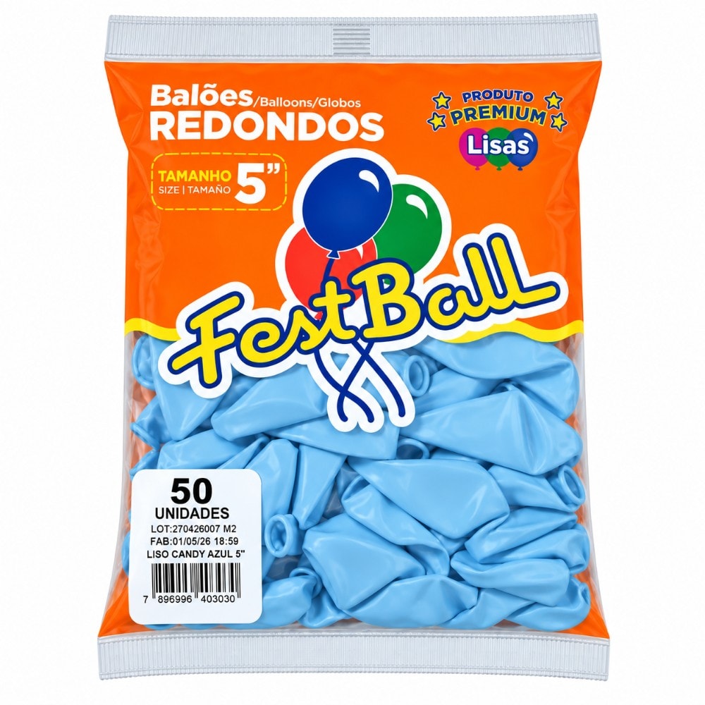 Balão Número 05 Liso C/50 Candy Azul