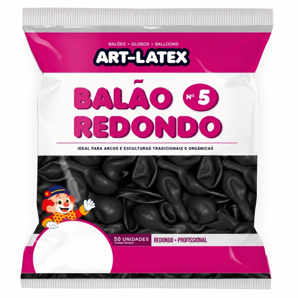 Balão Número 5 Liso C/50 Preto