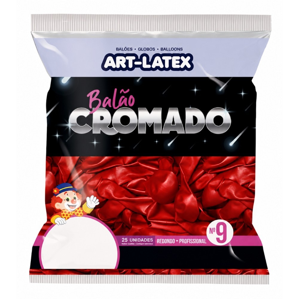 Balão Cromado Número 09 Vermelho C/25