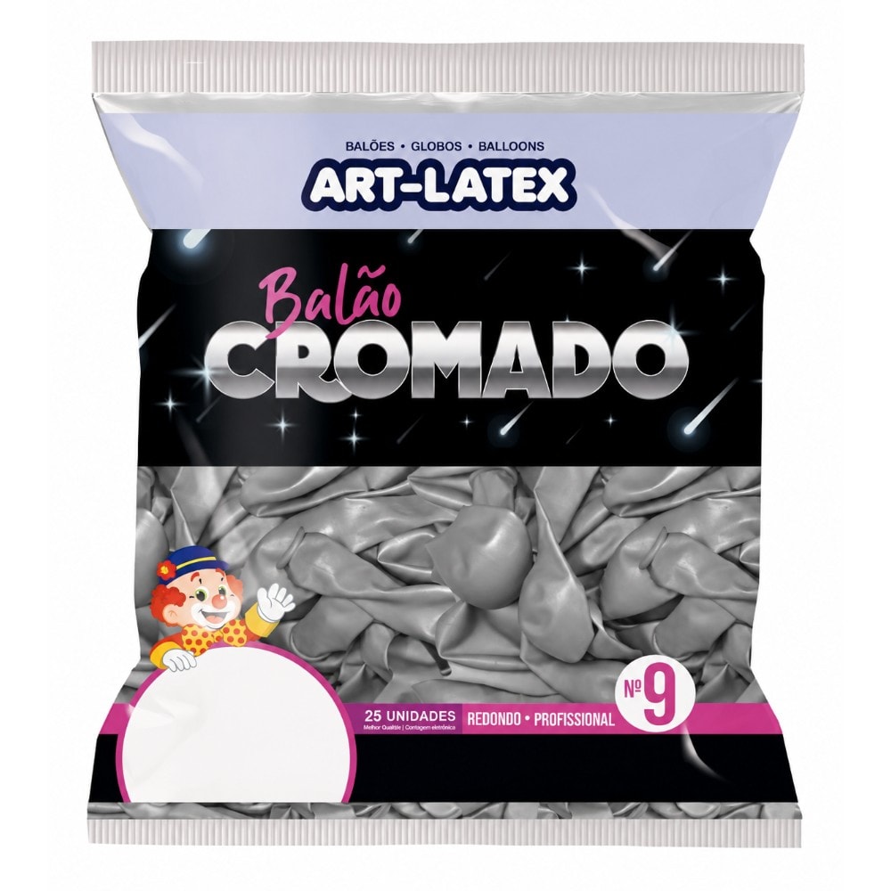 Balão Cromado Prata Número 9 C/25