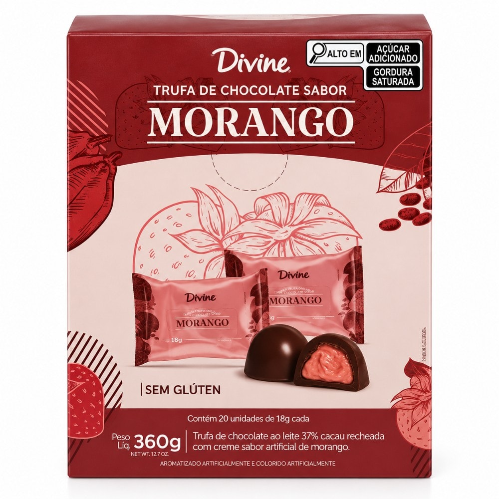 Trufa Divine 20X18G Creme Morango