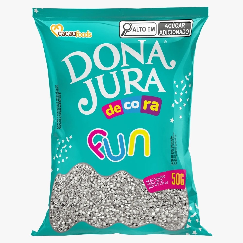 Confeito Decora Fun Sugar Silver 50Gr