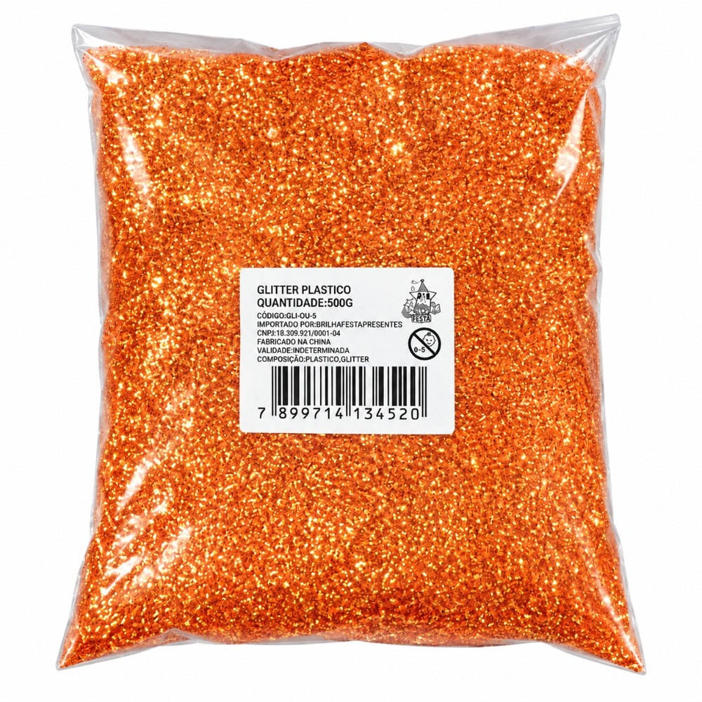 Glitter Pvc Fino 500G Nacarado Laranja