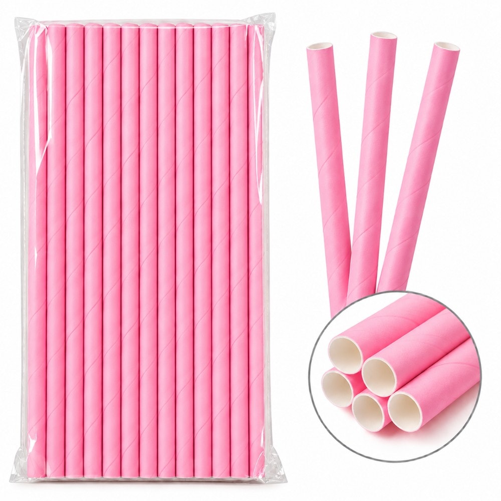 Canudo Papel Macaron Rosa C/12