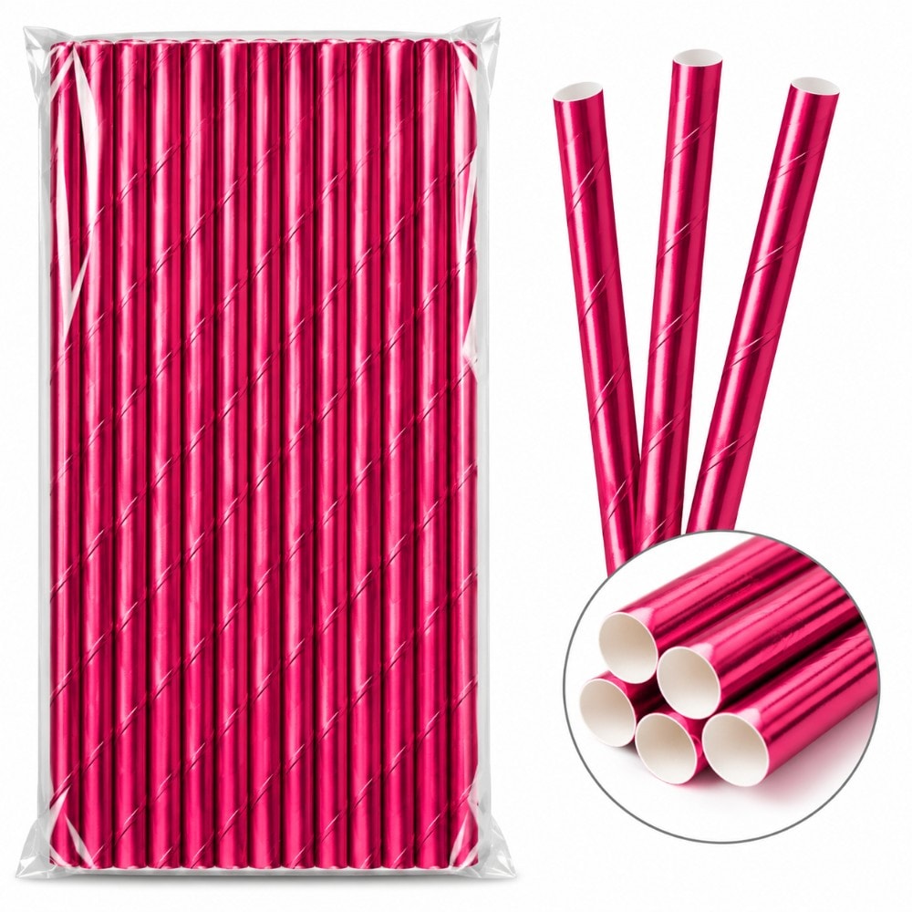 Canudo Papel Metalizado Pink C/12