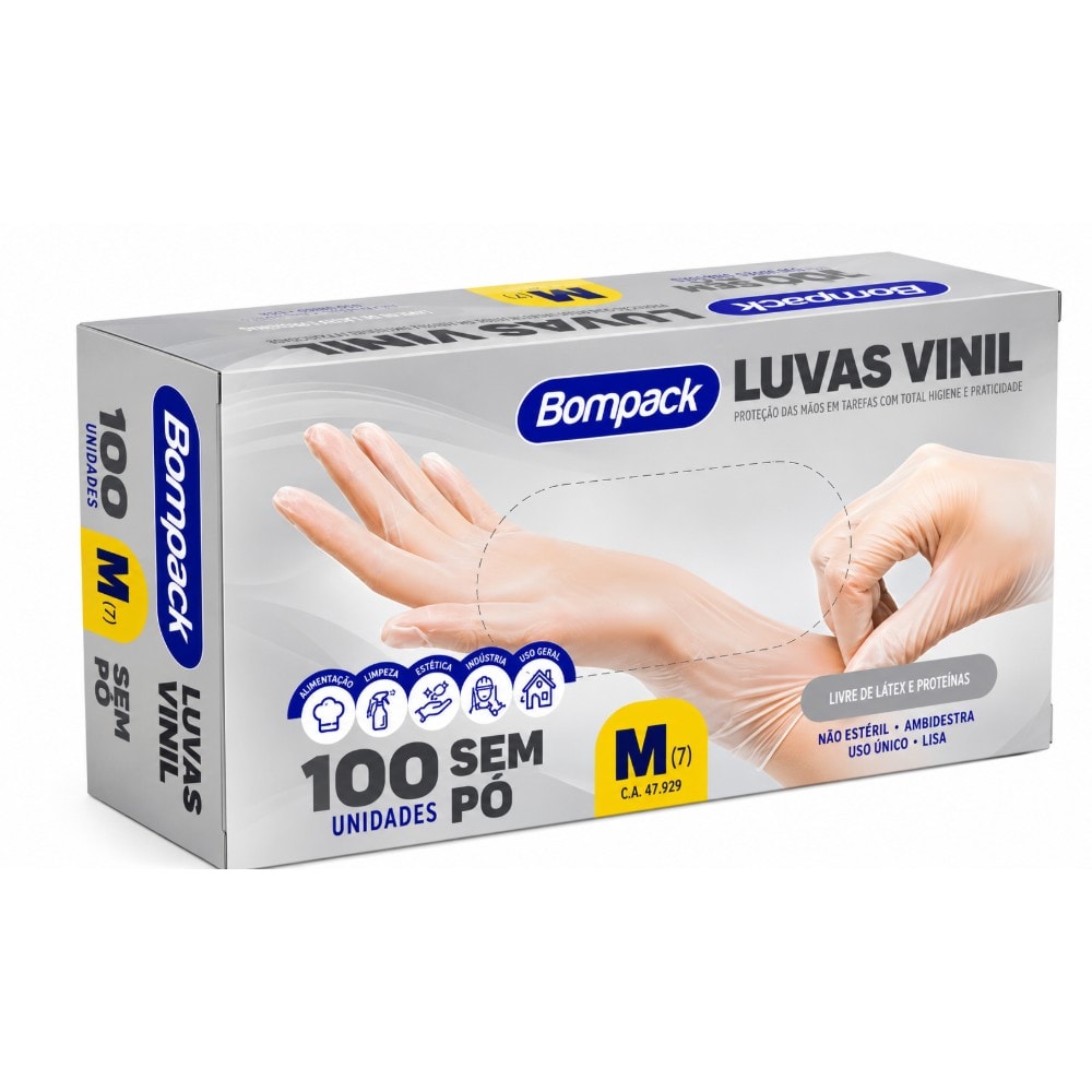 Luva Vinil C/100 M Bompack