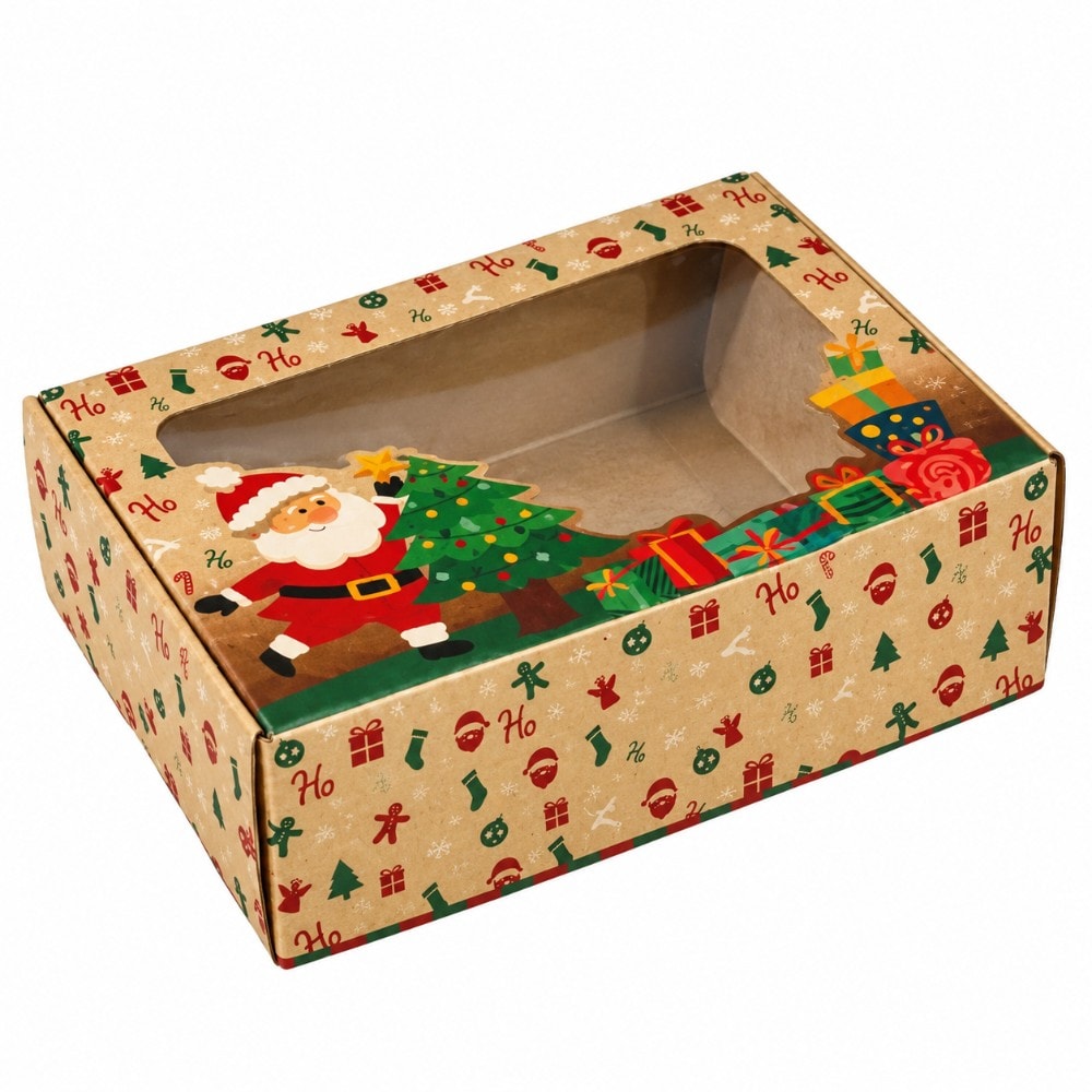 Caixa Papel Kraft 22X15X7Cm Natal Visor