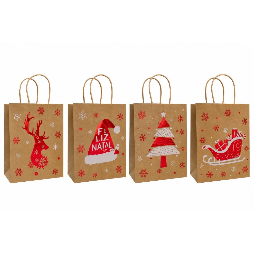 Sacola Kraft 23X18X10Cm M Natal Sortido
