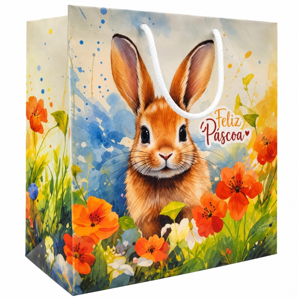 Sacola Papel M 32X12X26Cm Pascoa Coelho