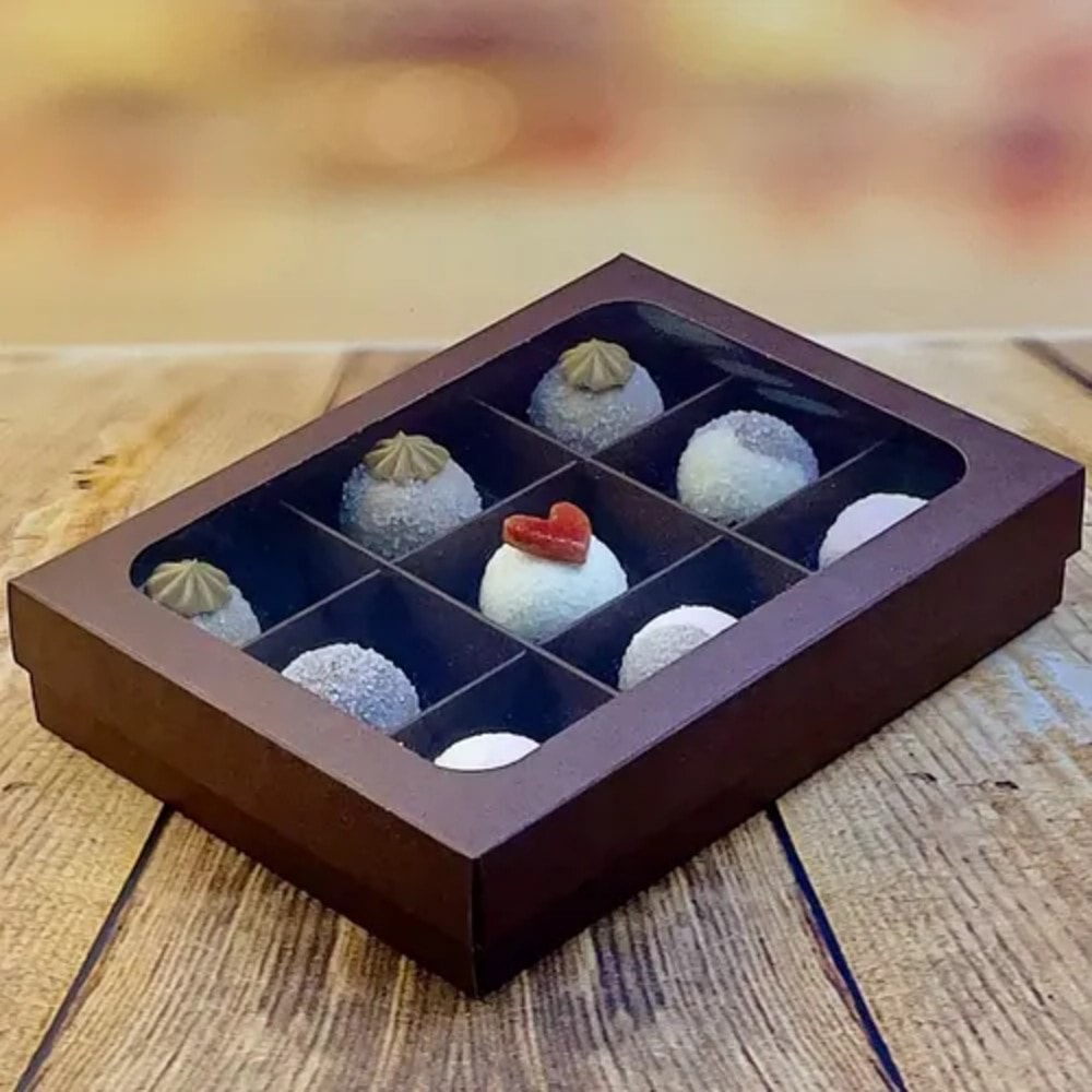 Caixa 9 Doces C/ Visor Marrom